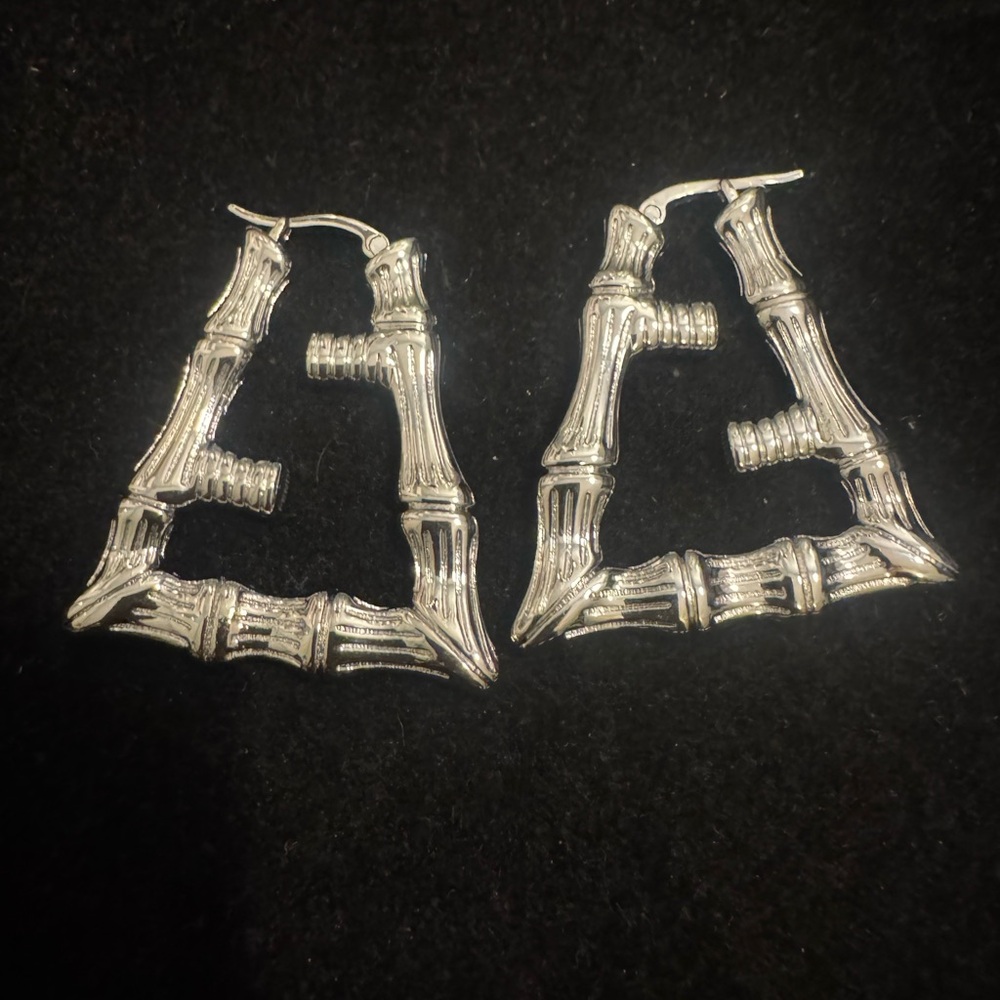 Fendi FF Silver Bamboo Hoop Earrings